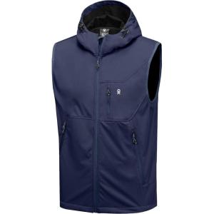 Little Donkey Andy Men’s Lightweight Softshell Vest Windproof Sleeveless Jacket for Travel Hiking Running Golf(Hooded Navy Blue)
