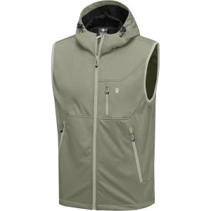 Little Donkey Andy Men’s Lightweight Softshell Vest Windproof Sleeveless Jacket for Travel Hiking Running Golf(Hooded Sage)
