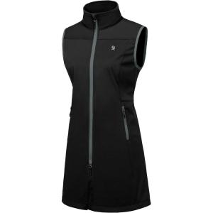 Little Donkey Andy Women’s Lightweight Softshell Vest, Windproof Sleeveless Jacket for Running Hiking Travel(Black-long)