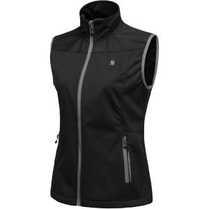 Little Donkey Andy Women’s Lightweight Softshell Vest, Windproof Sleeveless Jacket for Running Hiking Travel(Black-reflective)