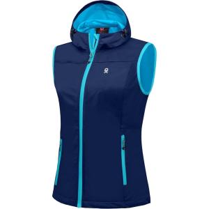 Little Donkey Andy Women’s Lightweight Softshell Vest, Windproof Sleeveless Jacket for Running Hiking Travel(Blue -With Hood)