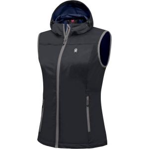 Little Donkey Andy Women’s Lightweight Softshell Vest, Windproof Sleeveless Jacket for Running Hiking Travel(Dark Grey -With Hood)
