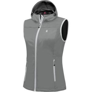 Little Donkey Andy Women’s Lightweight Softshell Vest, Windproof Sleeveless Jacket for Running Hiking Travel(Gray -With Hood)