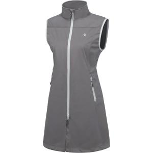 Little Donkey Andy Women’s Lightweight Softshell Vest, Windproof Sleeveless Jacket for Running Hiking Travel(Grey-long)