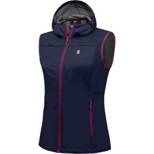 Little Donkey Andy Women’s Lightweight Softshell Vest, Windproof Sleeveless Jacket for Running Hiking Travel(Navy Blue -With Hood)