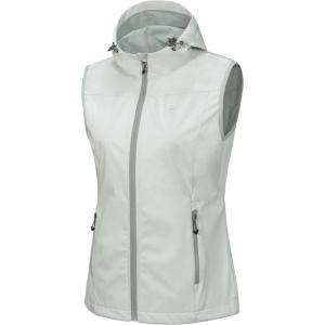 Little Donkey Andy Women’s Lightweight Softshell Vest, Windproof Sleeveless Jacket for Running Hiking Travel(White -With Hood)