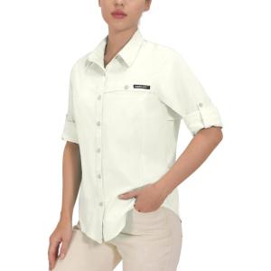 Little Donkey Andy Women’s UV Protection Shirt UPF 50+ Breathable Long Sleeve Fishing Shirt, Air-Holes Tech(White Heather)