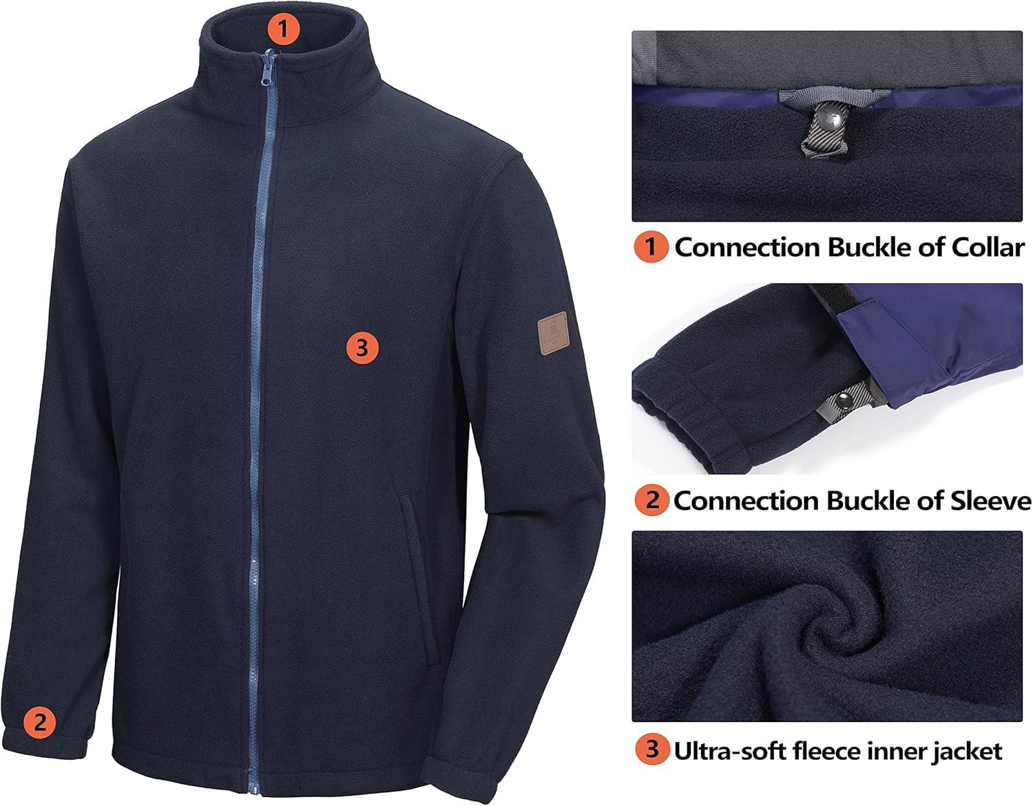 imageLittle Donkey Andy Mens 3 in 1 Winter Ski Jacket Warm Fleece Liner Jacket Waterproof Windproof Snow Coat ampamp Detachable HoodNavyBlack