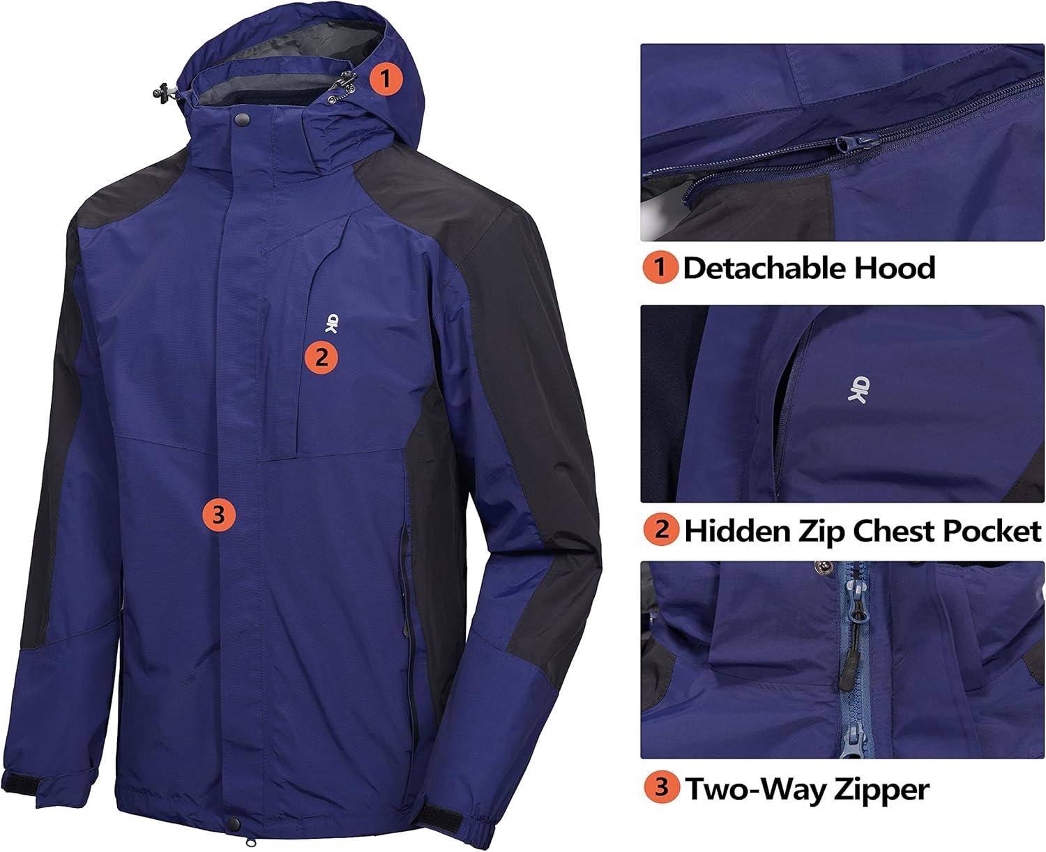 imageLittle Donkey Andy Mens 3 in 1 Winter Ski Jacket Warm Fleece Liner Jacket Waterproof Windproof Snow Coat ampamp Detachable HoodNavyBlack