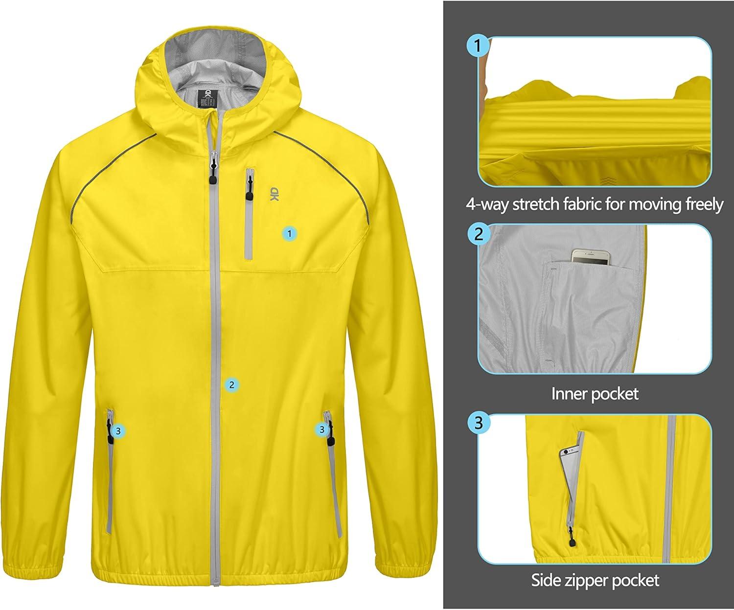 imageLittle Donkey Andy Mens Cycling Stretch Rain Jacket with Hood Windproof and Waterproof Ultralight WindbreakerPackableUpgradeempire Yellow