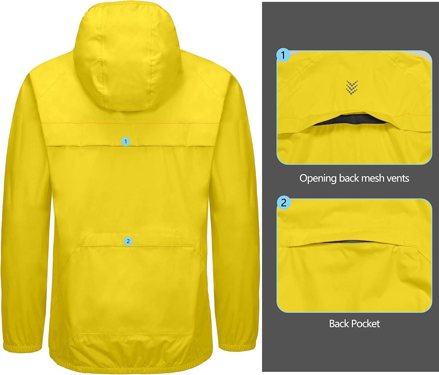imageLittle Donkey Andy Mens Cycling Stretch Rain Jacket with Hood Windproof and Waterproof Ultralight WindbreakerPackableUpgradeempire Yellow
