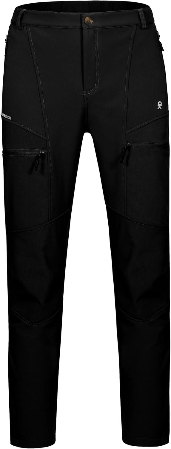 imageLittle Donkey Andy Mens Fleece Lined Hiking Ski Snow Pants Winter Windproof Softshell Pants Warm and Water RepellentBlack