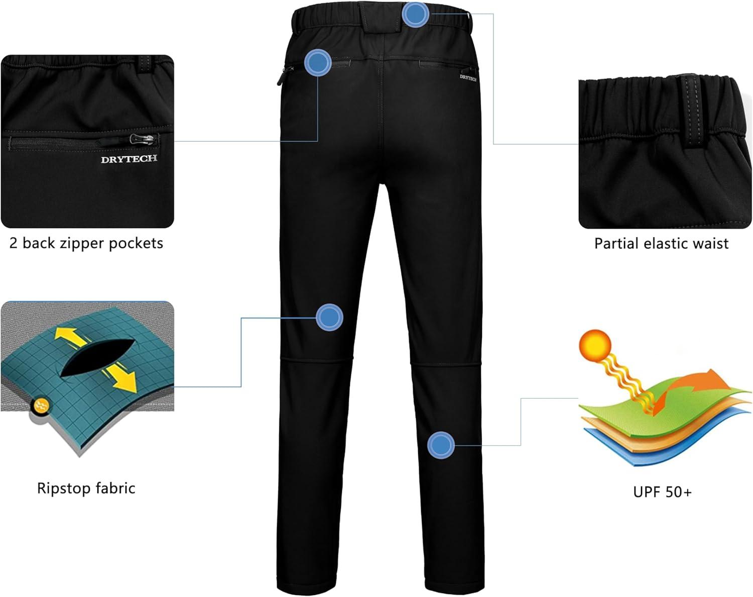 imageLittle Donkey Andy Mens Fleece Lined Hiking Ski Snow Pants Winter Windproof Softshell Pants Warm and Water RepellentBlack
