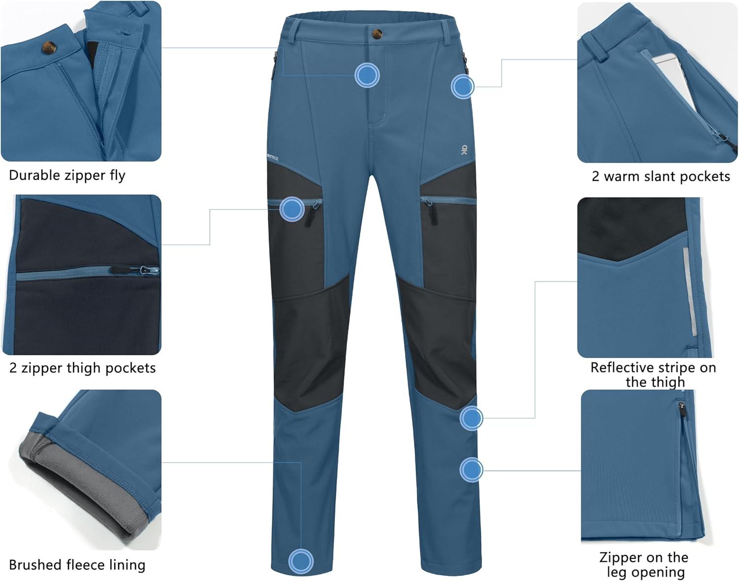 imageLittle Donkey Andy Mens Fleece Lined Hiking Ski Snow Pants Winter Windproof Softshell Pants Warm and Water RepellentBlue Shadow