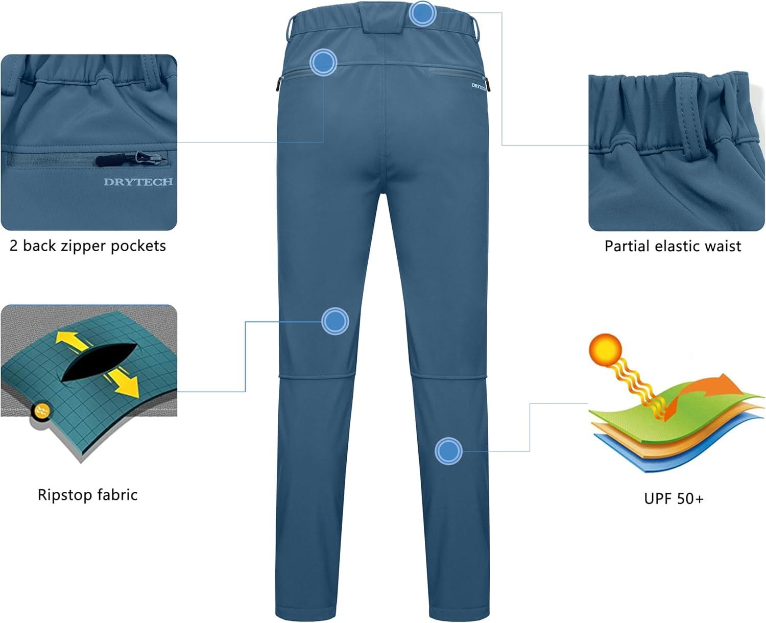 imageLittle Donkey Andy Mens Fleece Lined Hiking Ski Snow Pants Winter Windproof Softshell Pants Warm and Water RepellentBlue Shadow
