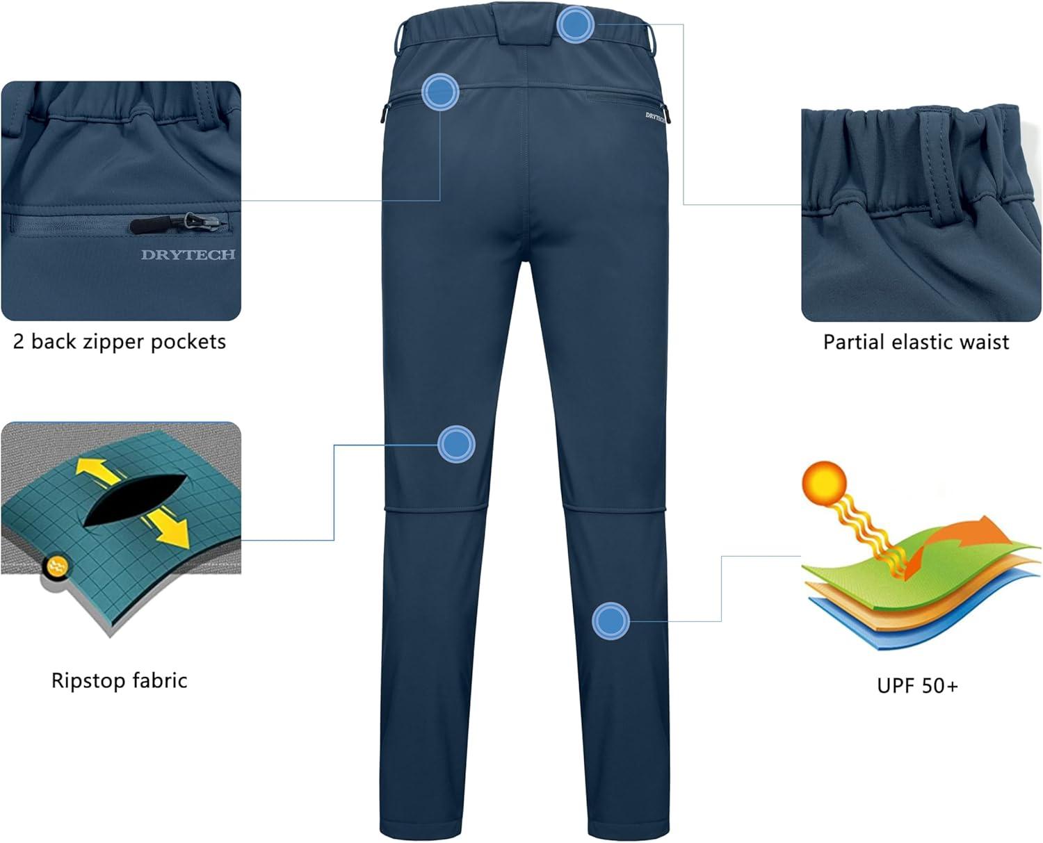imageLittle Donkey Andy Mens Fleece Lined Hiking Ski Snow Pants Winter Windproof Softshell Pants Warm and Water RepellentDeep Blue