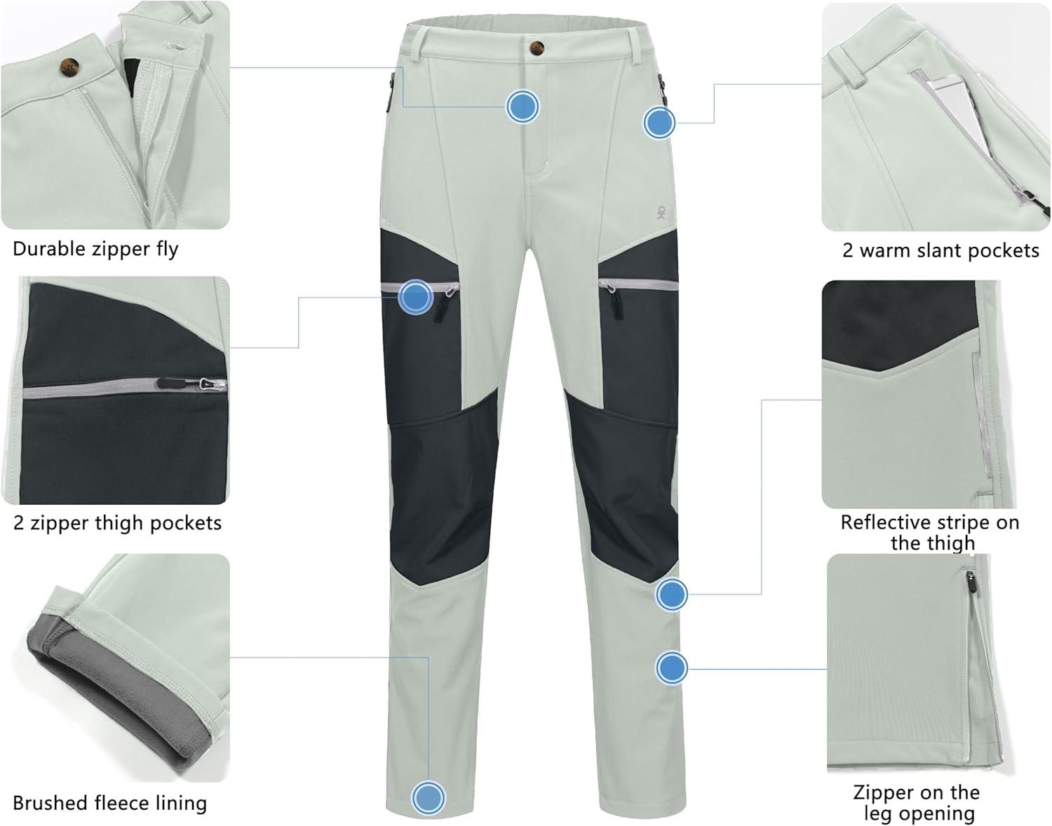 imageLittle Donkey Andy Mens Fleece Lined Hiking Ski Snow Pants Winter Windproof Softshell Pants Warm and Water RepellentLight Gray