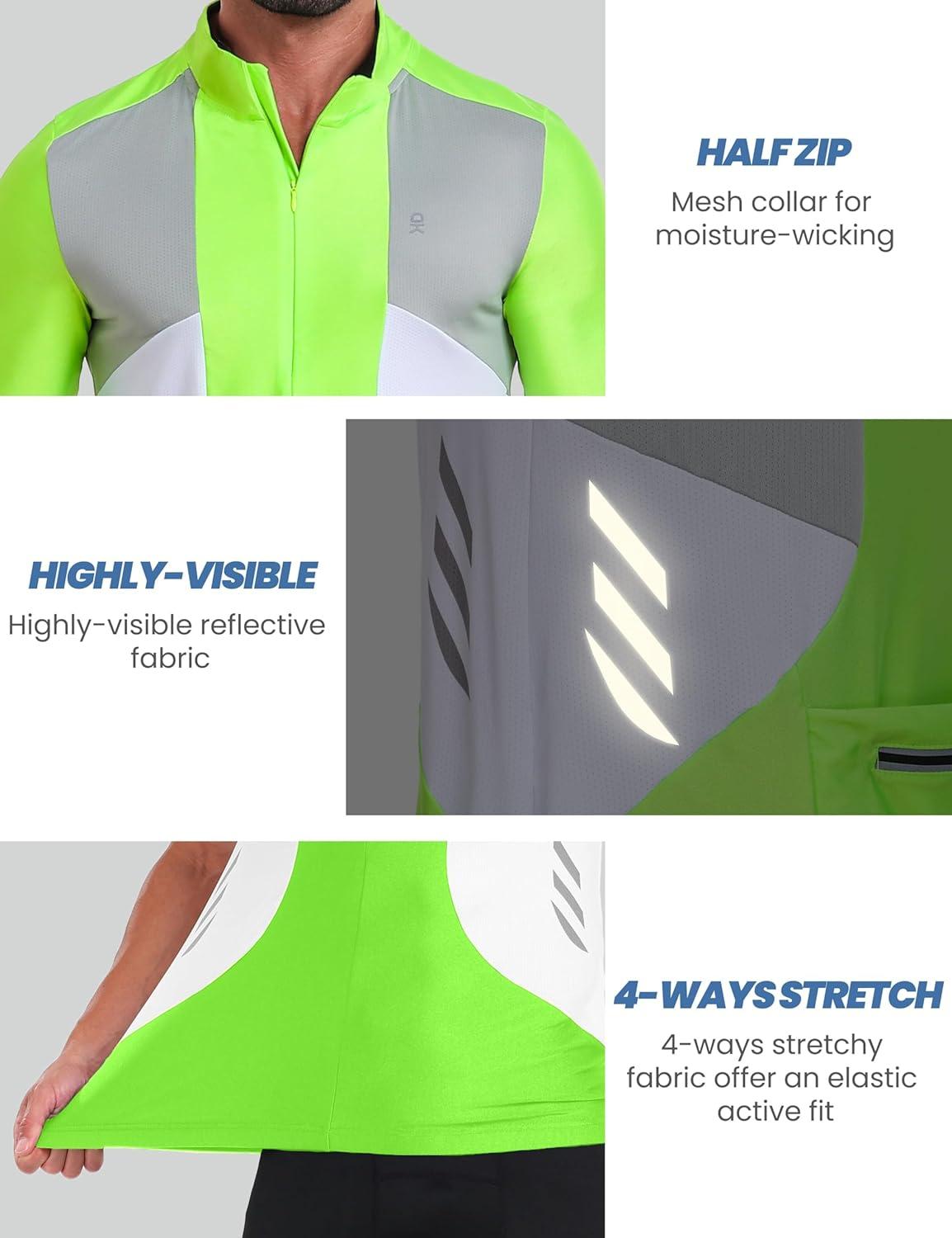 imageLittle Donkey Andy Mens Half Zip Breathable Cycling Vests Reflective Sleeveless Jerseys Lightweight Bicycle RunningShort Sleevefluorescent Yellow