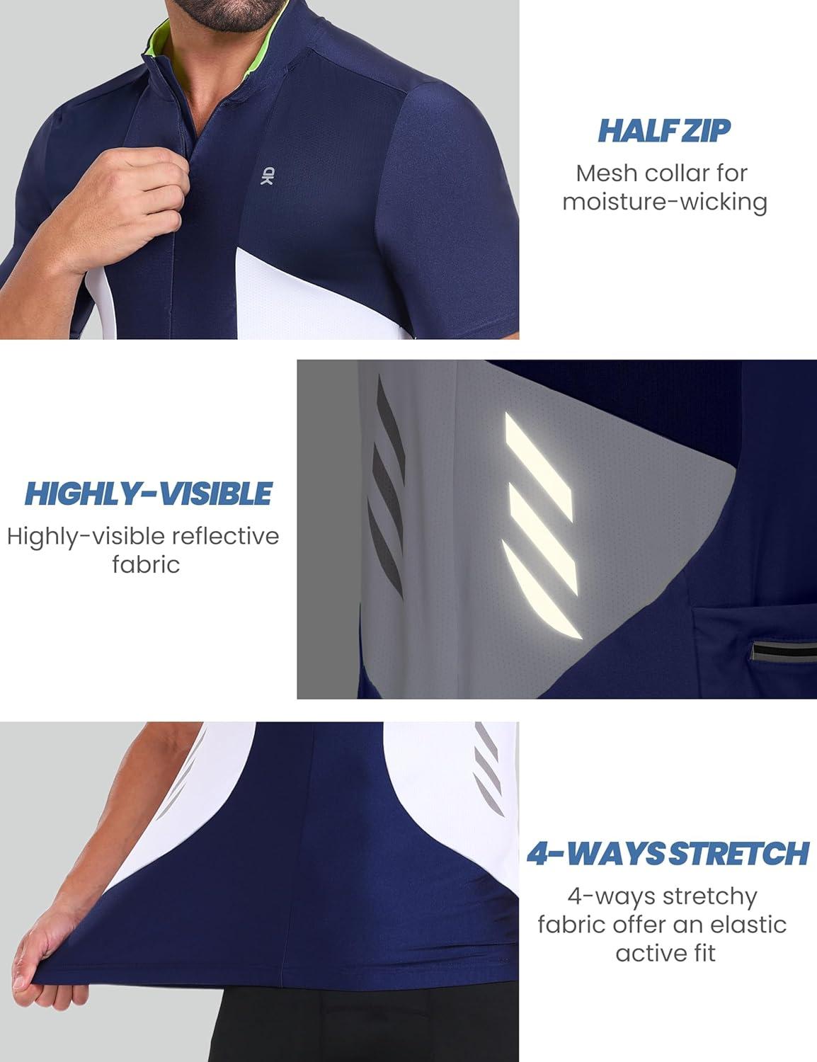 imageLittle Donkey Andy Mens Half Zip Breathable Cycling Vests Reflective Sleeveless Jerseys Lightweight Bicycle RunningShort Sleeveroyal Blue