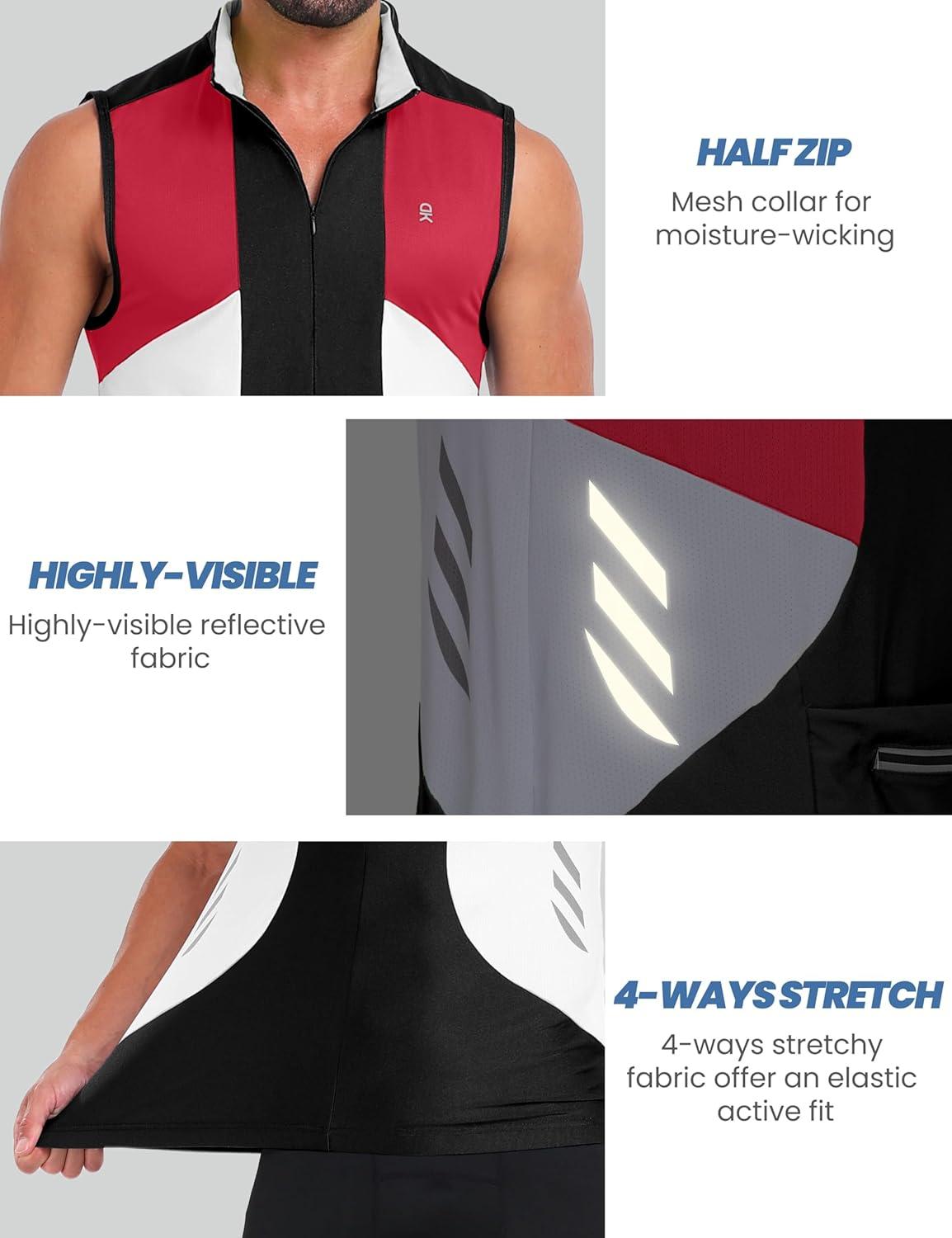 imageLittle Donkey Andy Mens Half Zip Breathable Cycling Vests Reflective Sleeveless Jerseys Lightweight Bicycle RunningSleevelessblack