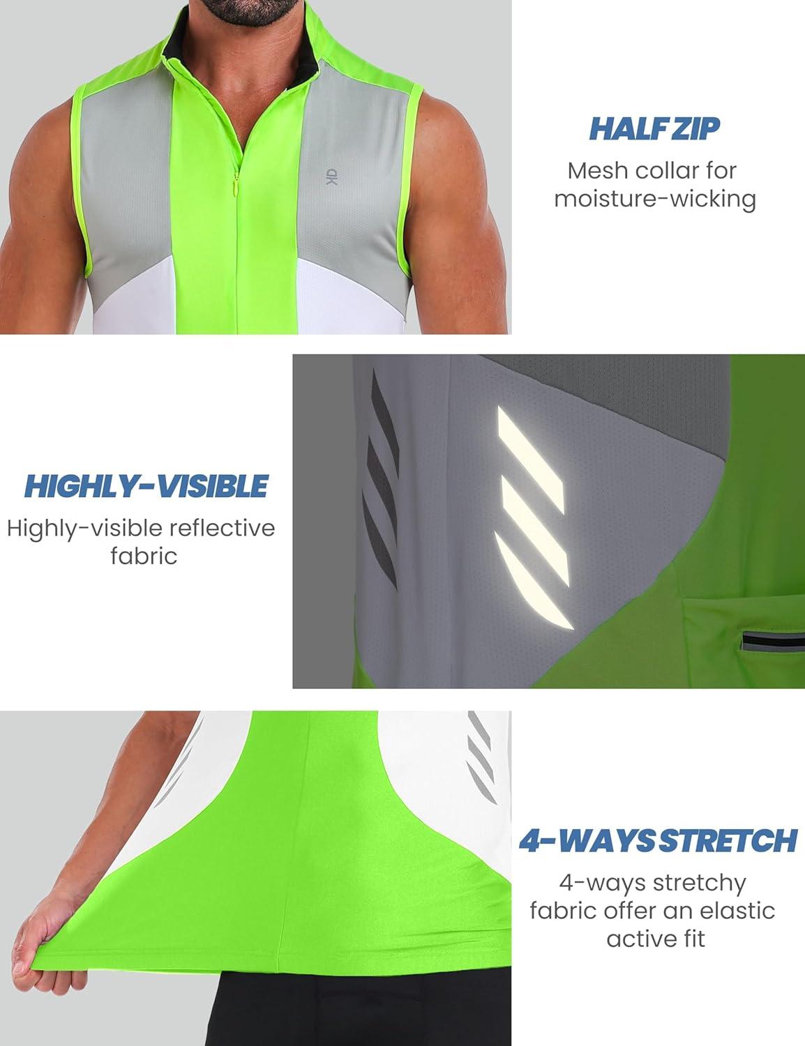 imageLittle Donkey Andy Mens Half Zip Breathable Cycling Vests Reflective Sleeveless Jerseys Lightweight Bicycle RunningSleevelessfluorescent Yellow