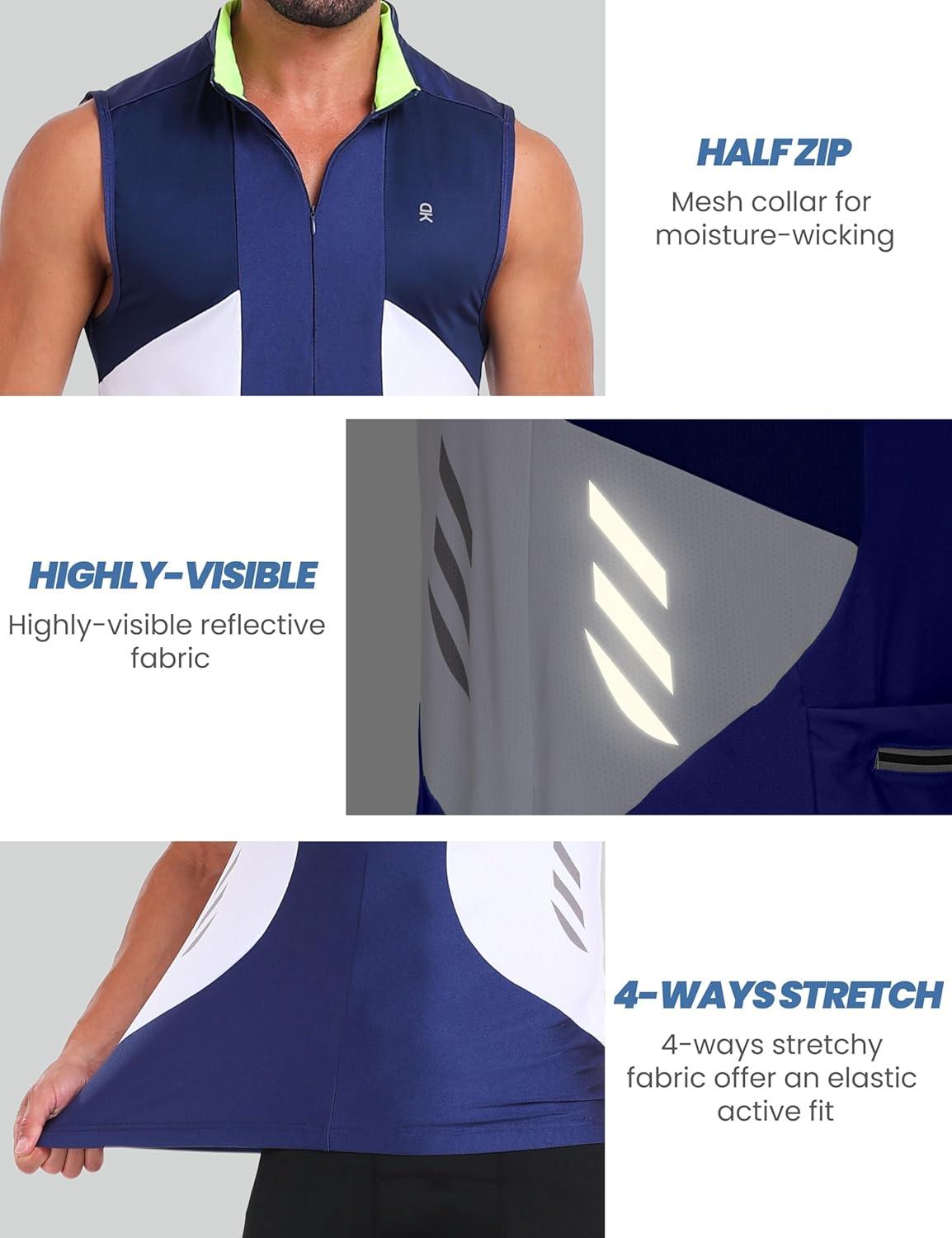 imageLittle Donkey Andy Mens Half Zip Breathable Cycling Vests Reflective Sleeveless Jerseys Lightweight Bicycle RunningSleevelessroyal Blue
