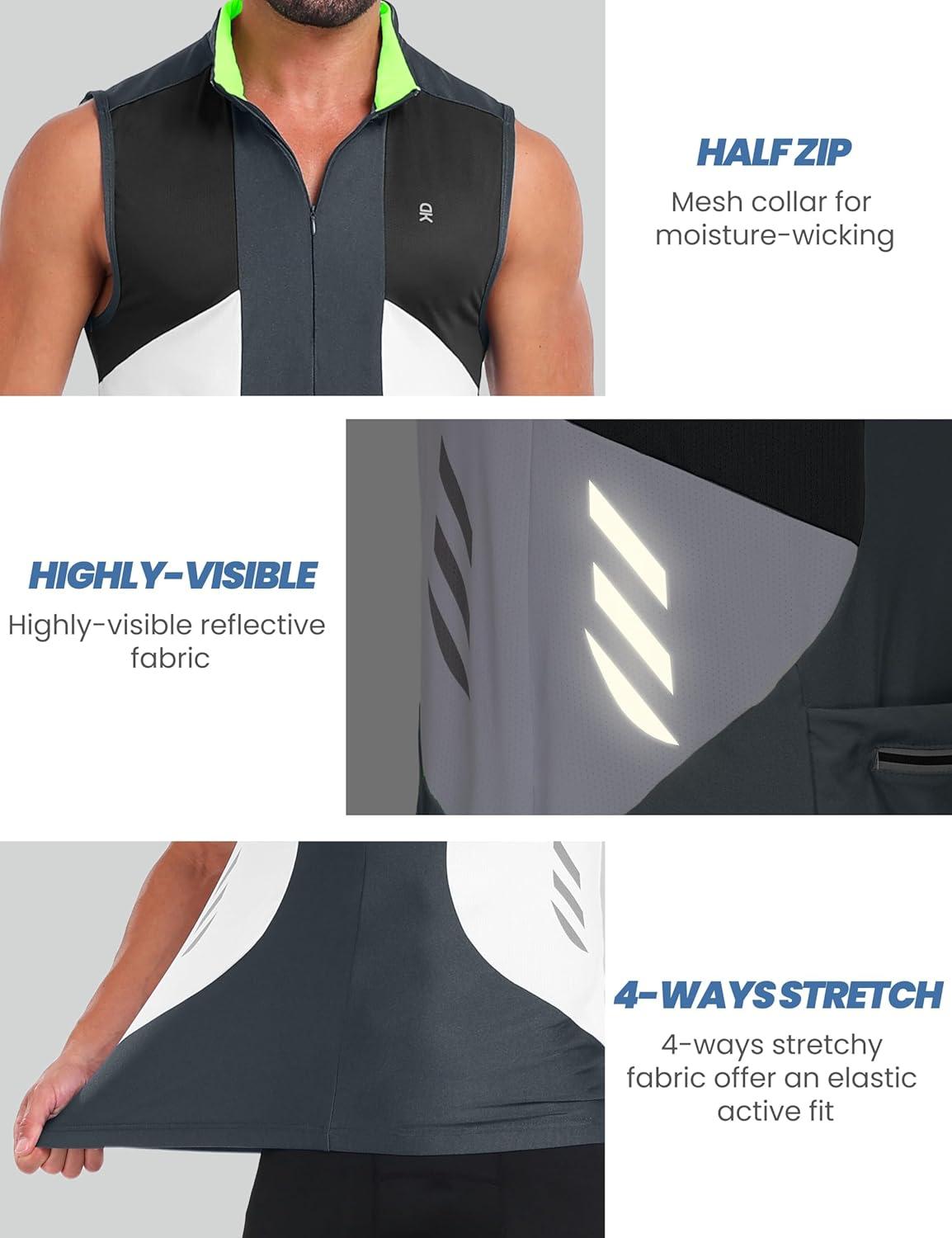 imageLittle Donkey Andy Mens Half Zip Breathable Cycling Vests Reflective Sleeveless Jerseys Lightweight Bicycle RunningSleevelesssteel Grey