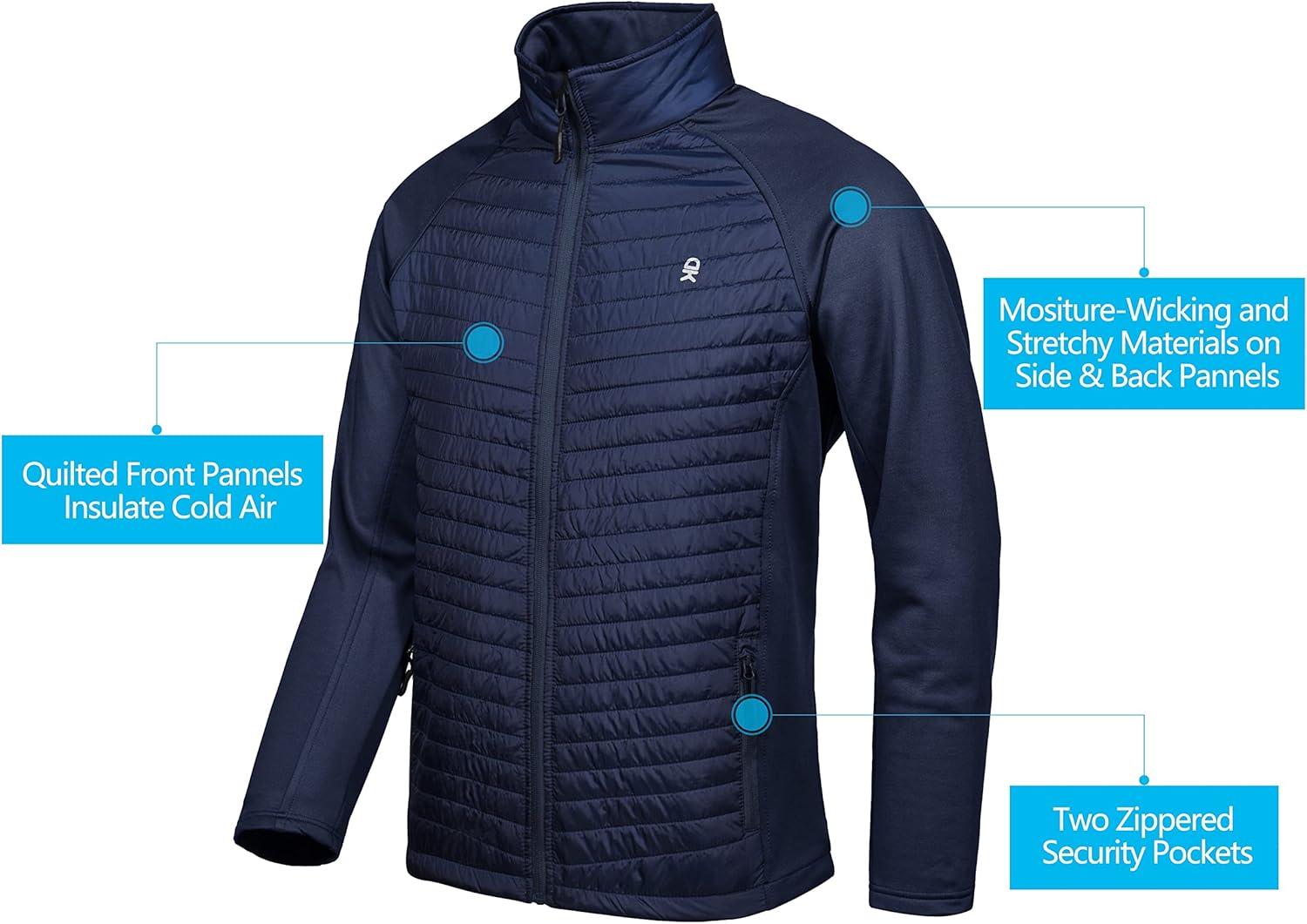 imageLittle Donkey Andy Mens Insulated Hybrid Jacket Quilted Fleece Lined Running Hiking JacketDark Blue Upgrade