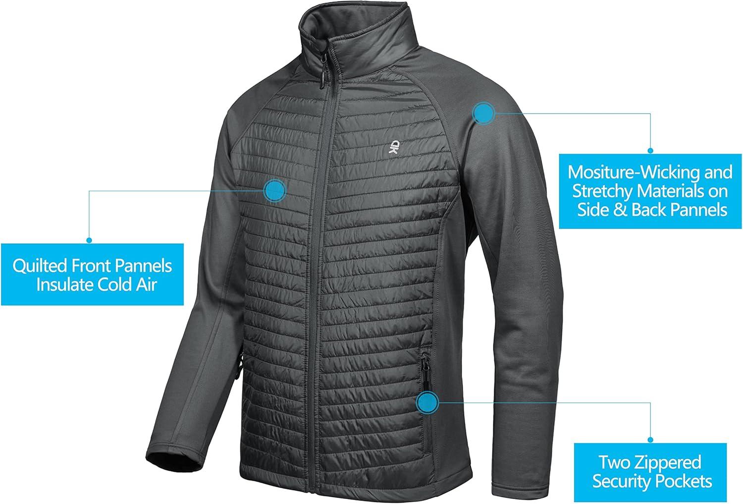 imageLittle Donkey Andy Mens Insulated Hybrid Jacket Quilted Fleece Lined Running Hiking JacketGray Upgrade