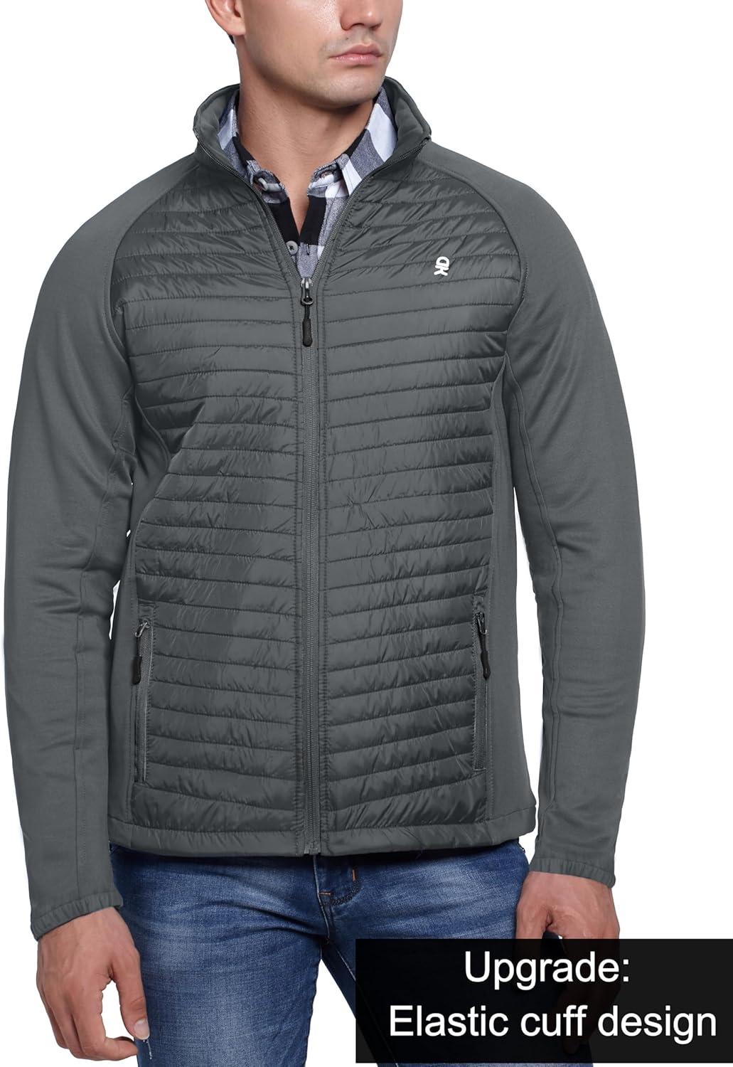 imageLittle Donkey Andy Mens Insulated Hybrid Jacket Quilted Fleece Lined Running Hiking JacketGray Upgrade Cuffs