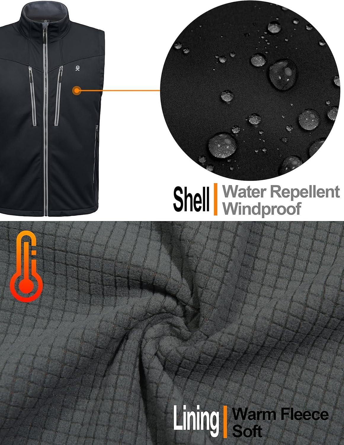 imageLittle Donkey Andy Mens Lightweight Fleece Lined Outdoor Vests Windproof Sleeveless Jackets for Hiking Travel Golf1 Black