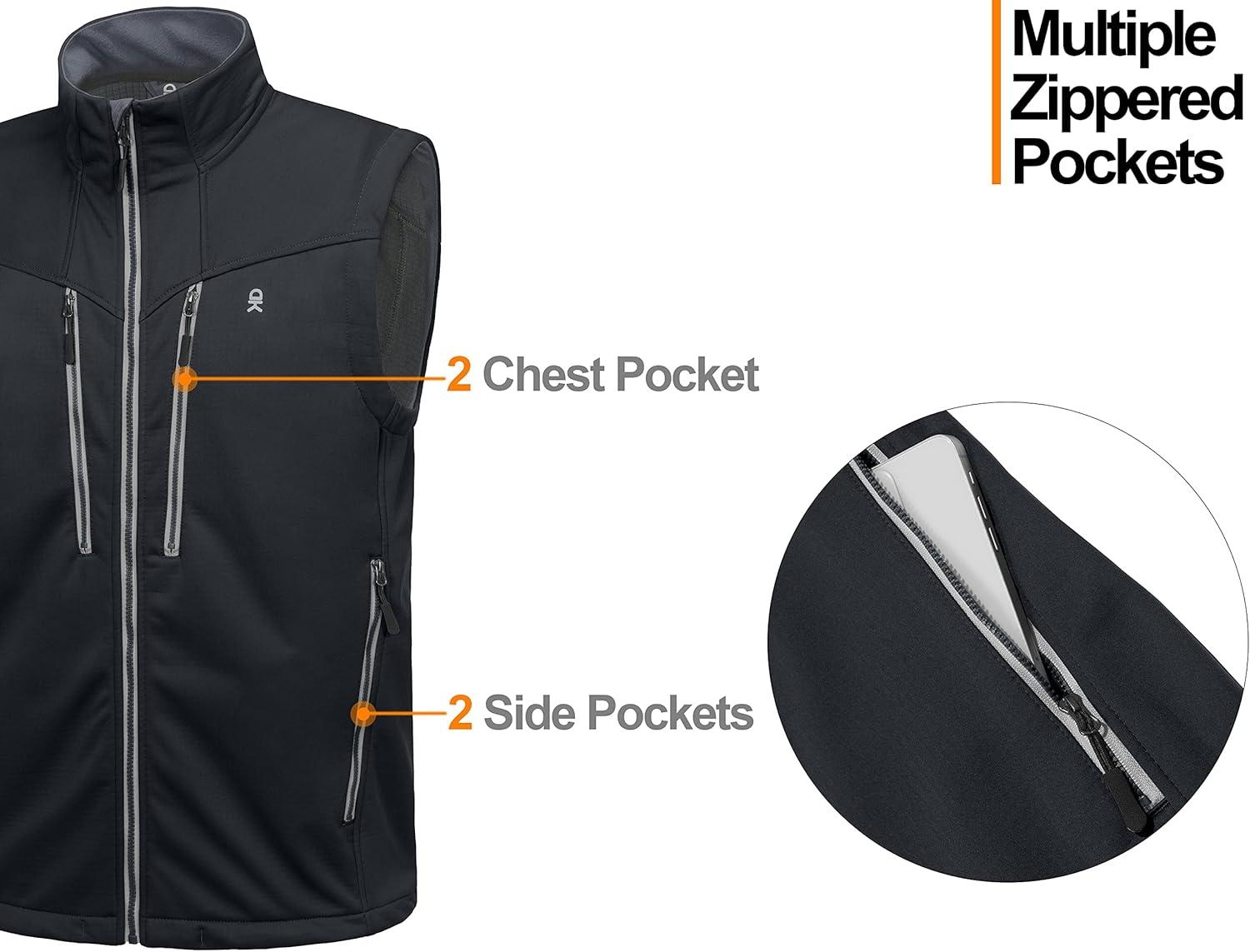 imageLittle Donkey Andy Mens Lightweight Fleece Lined Outdoor Vests Windproof Sleeveless Jackets for Hiking Travel Golf1 Black