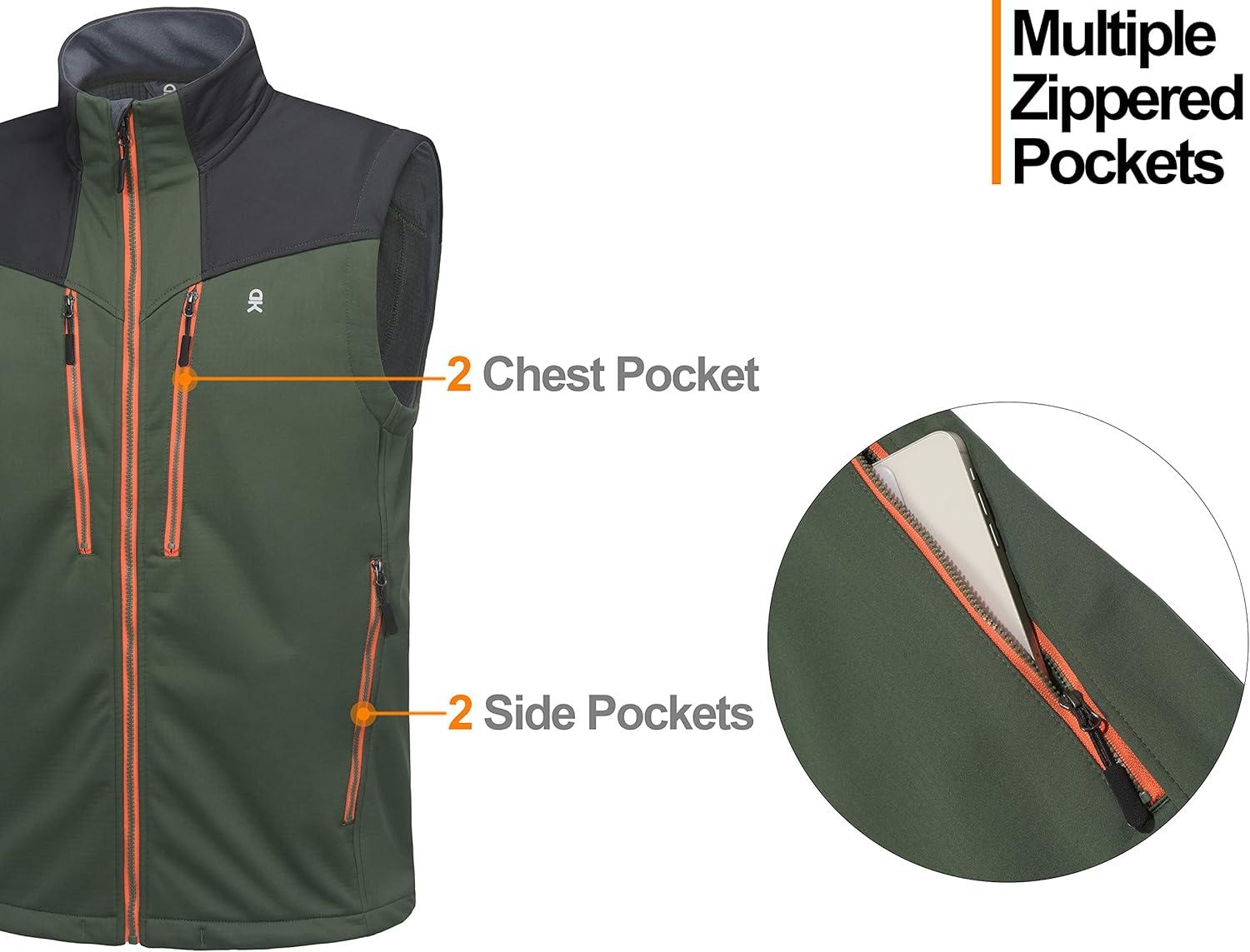 imageLittle Donkey Andy Mens Lightweight Fleece Lined Outdoor Vests Windproof Sleeveless Jackets for Hiking Travel Golf3 Jungle Green