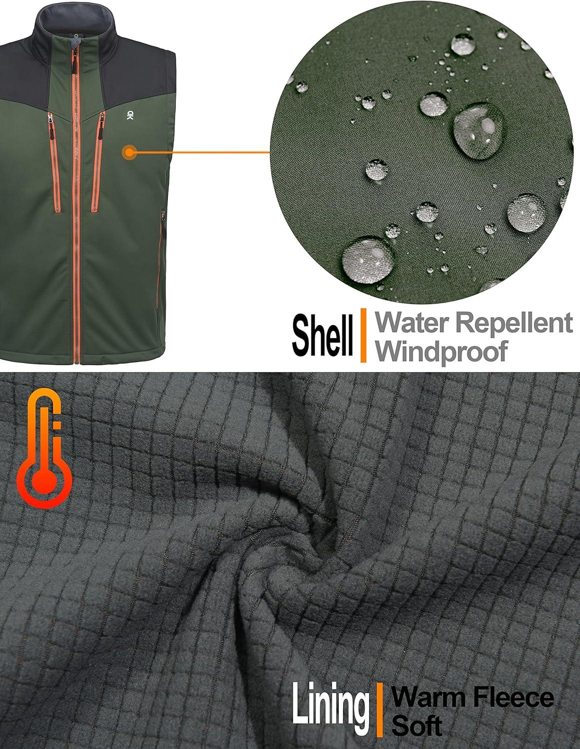 imageLittle Donkey Andy Mens Lightweight Fleece Lined Outdoor Vests Windproof Sleeveless Jackets for Hiking Travel Golf3 Jungle Green