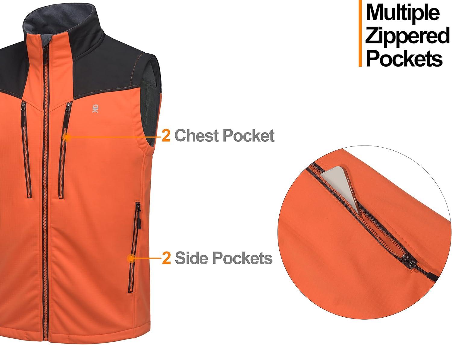 imageLittle Donkey Andy Mens Lightweight Fleece Lined Outdoor Vests Windproof Sleeveless Jackets for Hiking Travel Golf4 Vibrant Orange