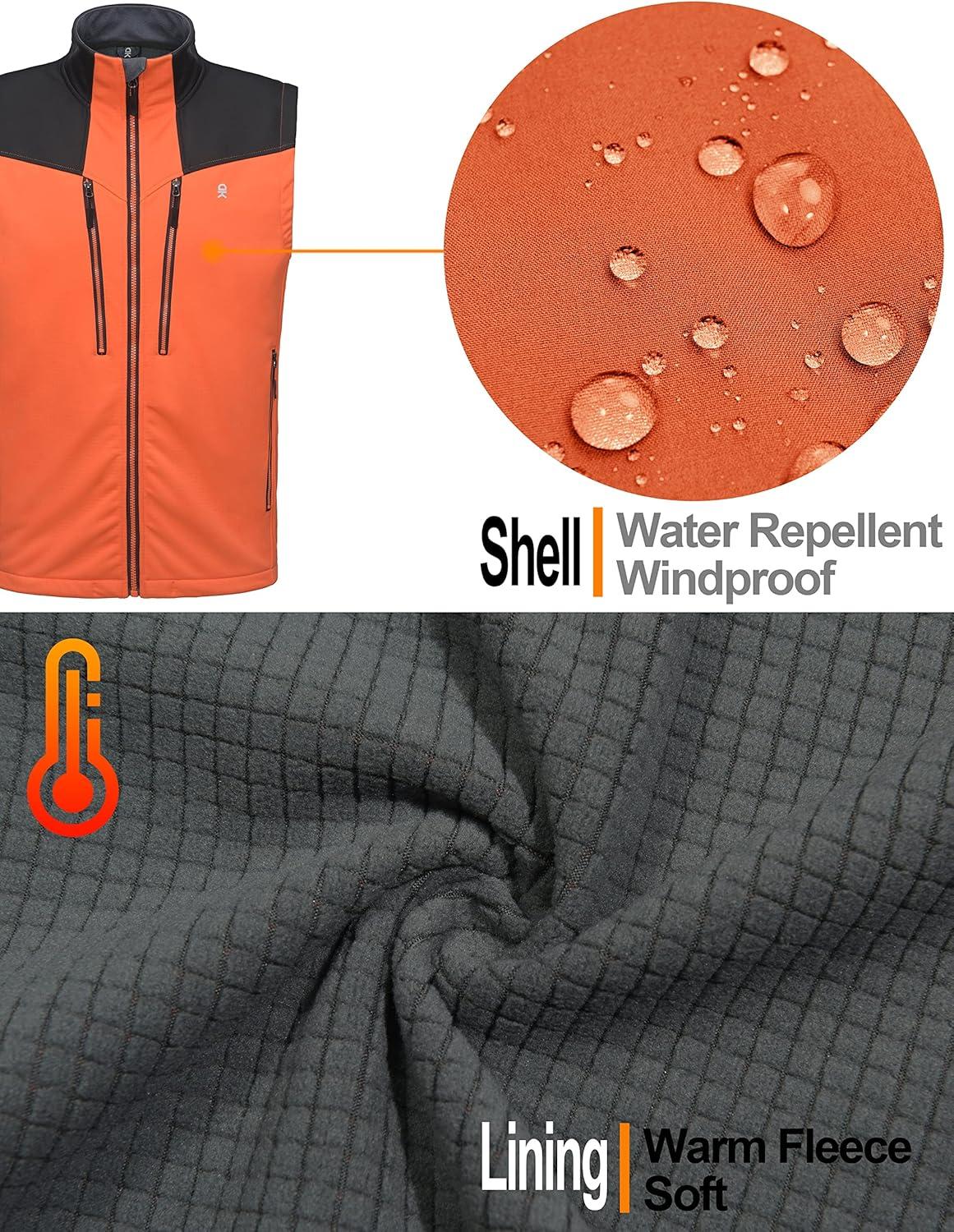 imageLittle Donkey Andy Mens Lightweight Fleece Lined Outdoor Vests Windproof Sleeveless Jackets for Hiking Travel Golf4 Vibrant Orange