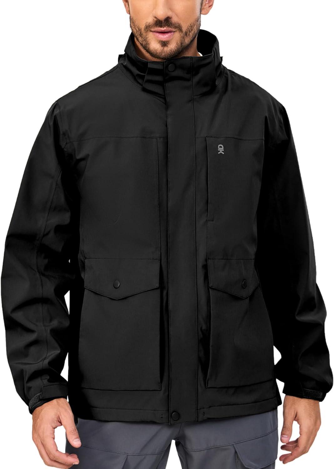 imageLittle Donkey Andy Mens Lightweight Jacket Fleece Lined Detachable Hooded Waterproof Jackets Winter Hiking WindbreakerBlack