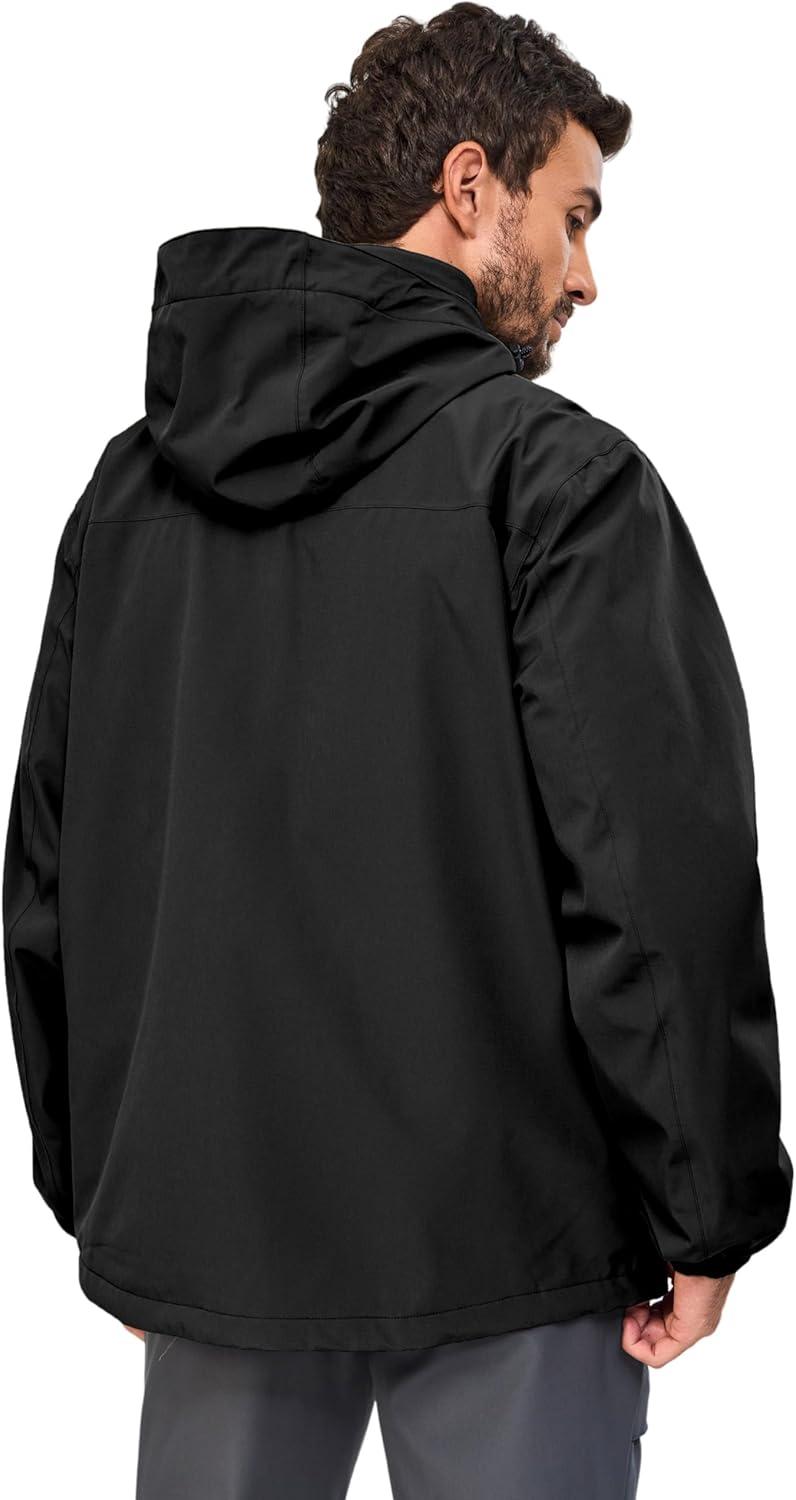 imageLittle Donkey Andy Mens Lightweight Jacket Fleece Lined Detachable Hooded Waterproof Jackets Winter Hiking WindbreakerBlack