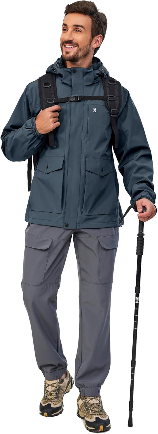 imageLittle Donkey Andy Mens Lightweight Jacket Fleece Lined Detachable Hooded Waterproof Jackets Winter Hiking WindbreakerBlue