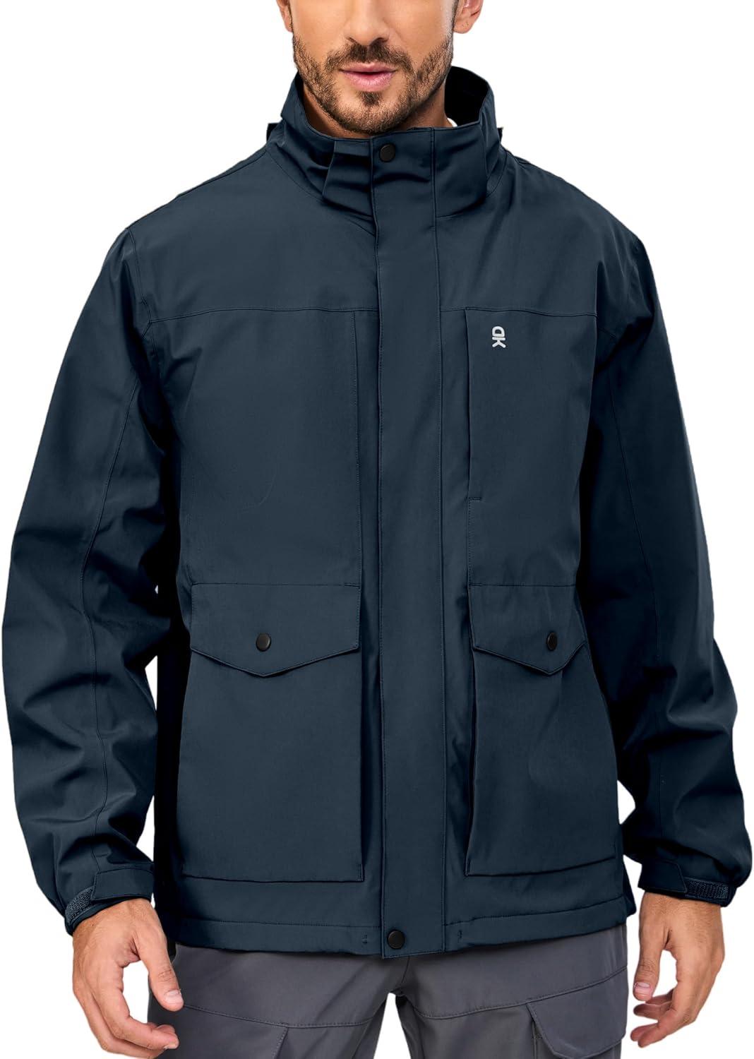 imageLittle Donkey Andy Mens Lightweight Jacket Fleece Lined Detachable Hooded Waterproof Jackets Winter Hiking WindbreakerBlue