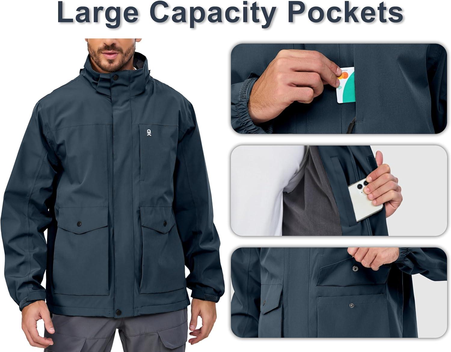 imageLittle Donkey Andy Mens Lightweight Jacket Fleece Lined Detachable Hooded Waterproof Jackets Winter Hiking WindbreakerBlue
