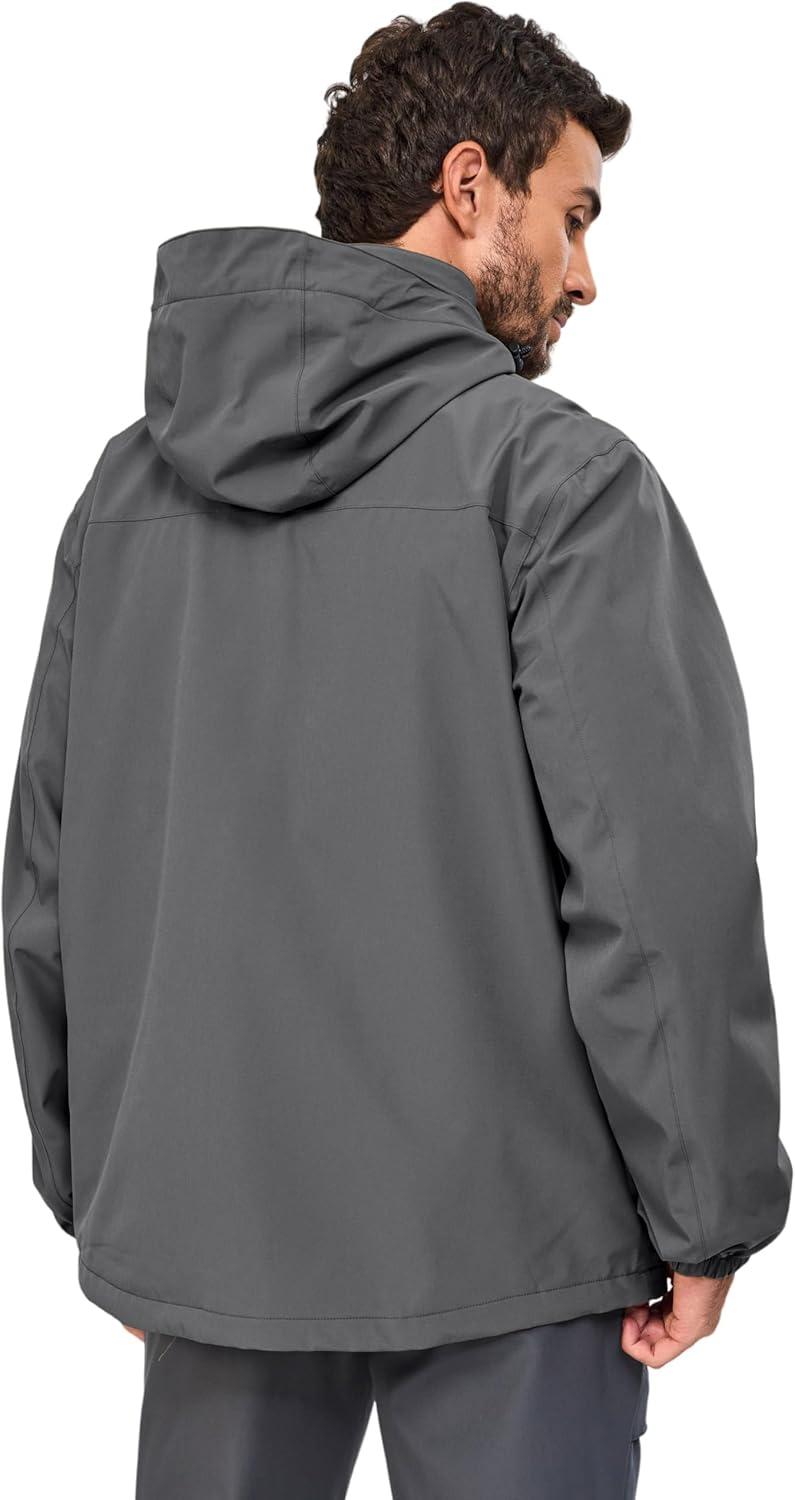 imageLittle Donkey Andy Mens Lightweight Jacket Fleece Lined Detachable Hooded Waterproof Jackets Winter Hiking WindbreakerGrey