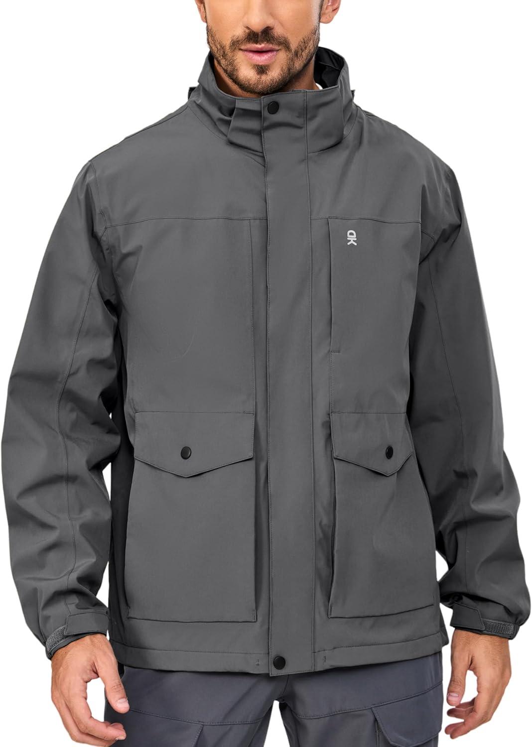imageLittle Donkey Andy Mens Lightweight Jacket Fleece Lined Detachable Hooded Waterproof Jackets Winter Hiking WindbreakerGrey