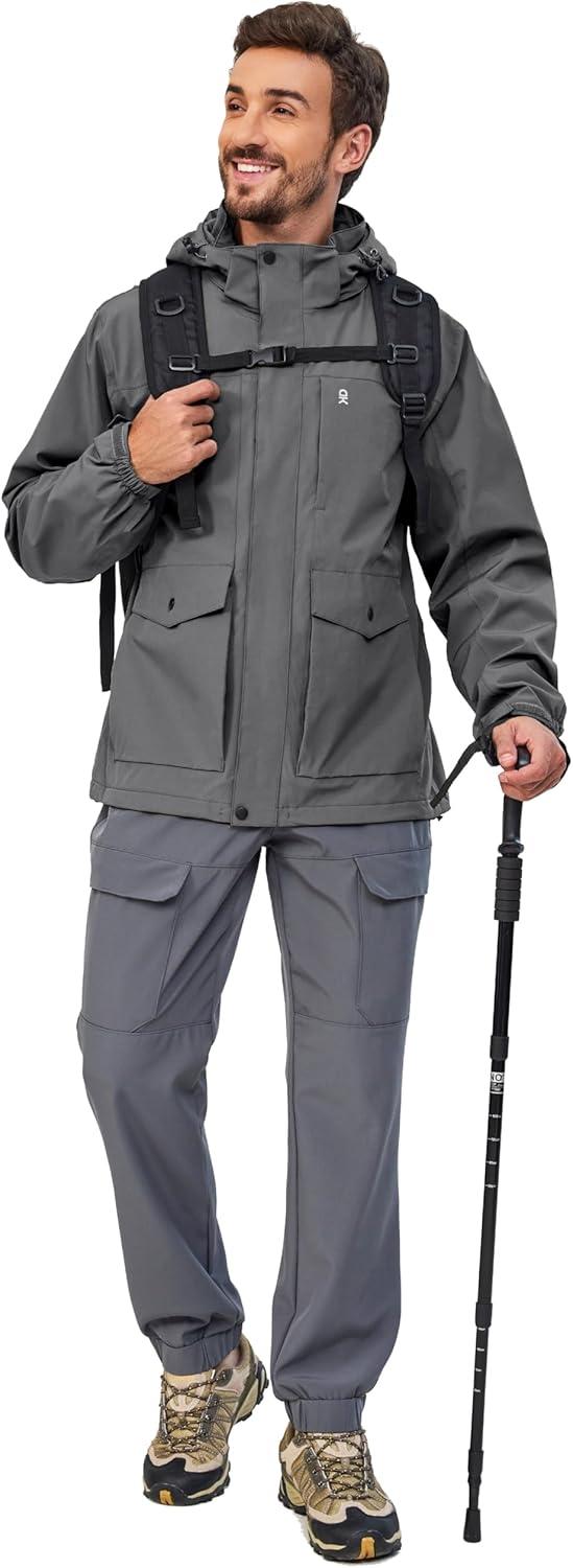 imageLittle Donkey Andy Mens Lightweight Jacket Fleece Lined Detachable Hooded Waterproof Jackets Winter Hiking WindbreakerGrey