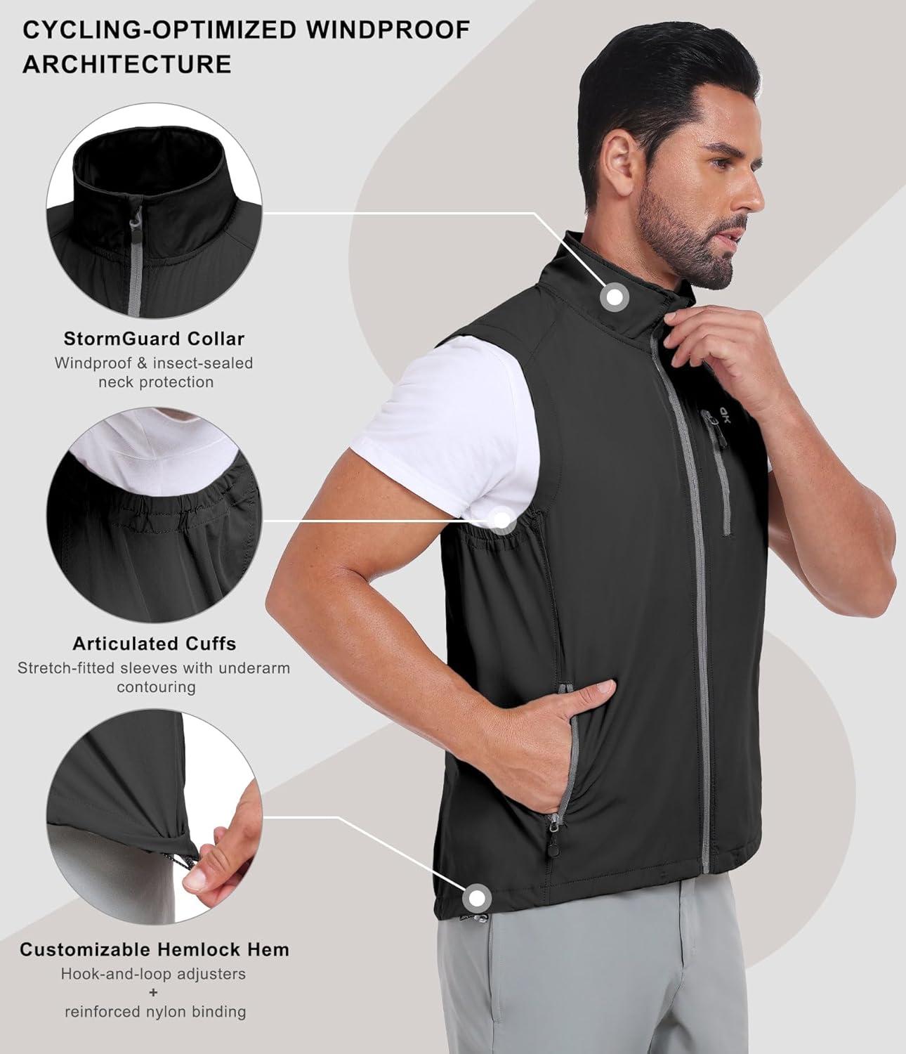 imageLittle Donkey Andy Mens Lightweight Quick Dry Vest Packble Outerwear Sleeveless Windproof Jacket for Golfing Cycling RunningBlack