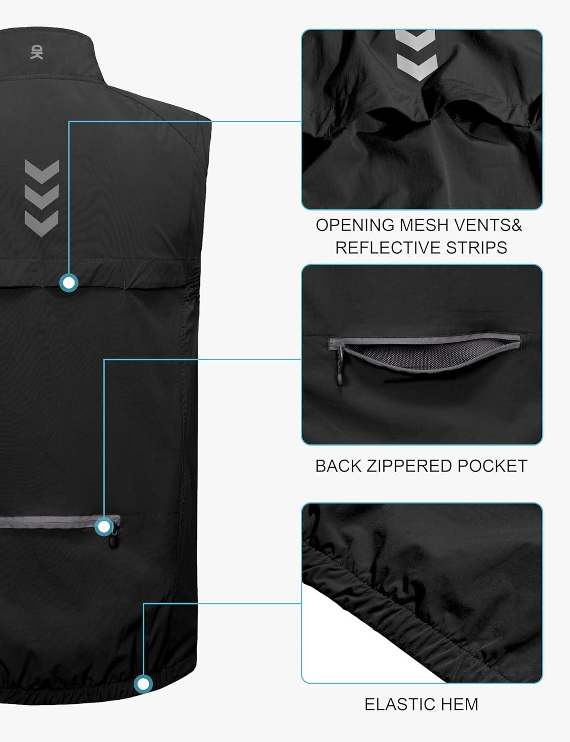 imageLittle Donkey Andy Mens Lightweight Quick Dry Vest Packble Outerwear Sleeveless Windproof Jacket for Golfing Cycling RunningBlack