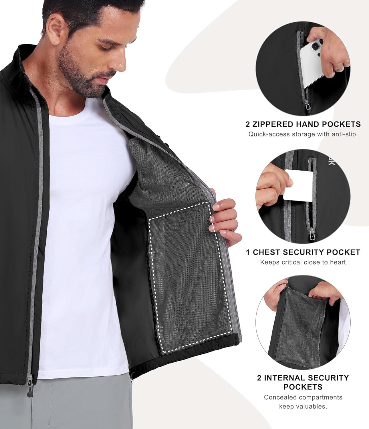 imageLittle Donkey Andy Mens Lightweight Quick Dry Vest Packble Outerwear Sleeveless Windproof Jacket for Golfing Cycling RunningBlack