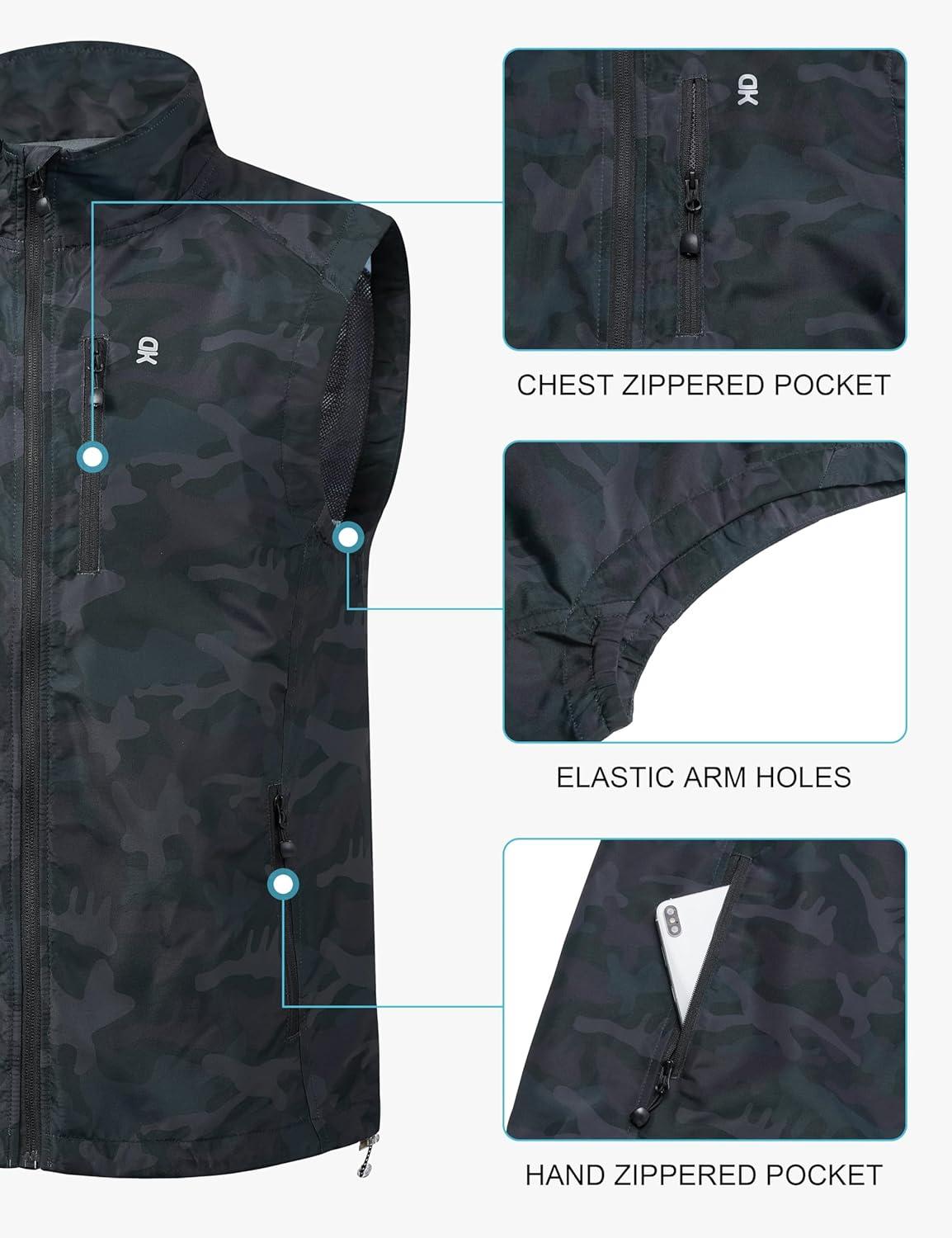 imageLittle Donkey Andy Mens Lightweight Quick Dry Vest Packble Outerwear Sleeveless Windproof Jacket for Golfing Cycling RunningBlack Camo