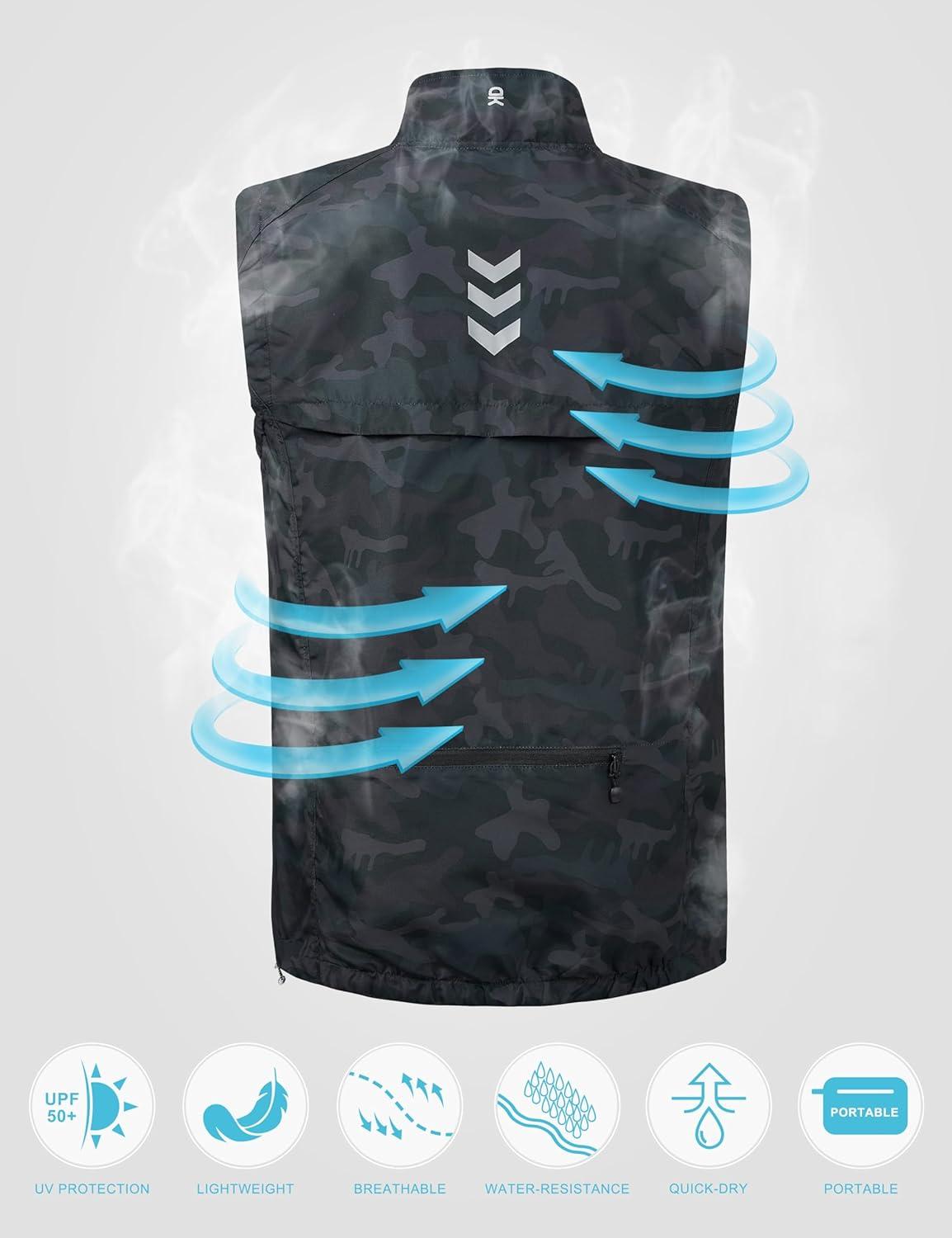 imageLittle Donkey Andy Mens Lightweight Quick Dry Vest Packble Outerwear Sleeveless Windproof Jacket for Golfing Cycling RunningBlack Camo
