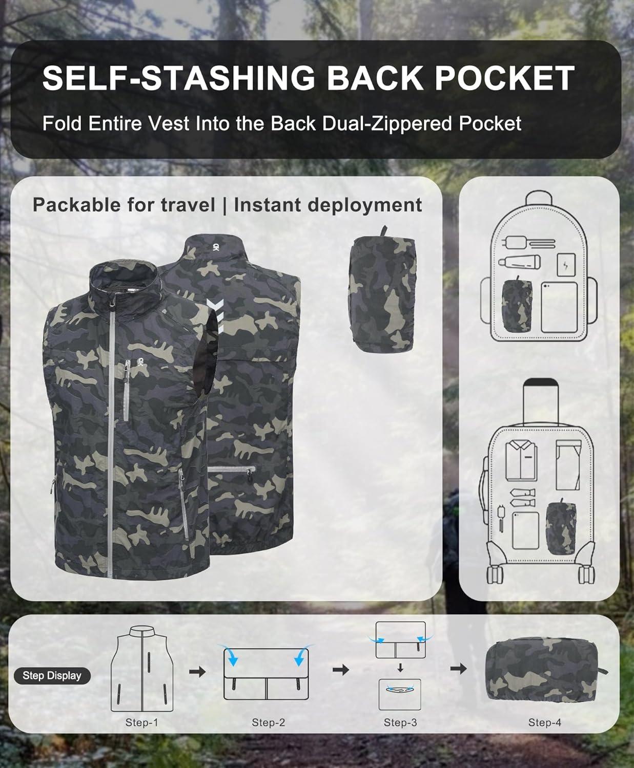 imageLittle Donkey Andy Mens Lightweight Quick Dry Vest Packble Outerwear Sleeveless Windproof Jacket for Golfing Cycling RunningCamo
